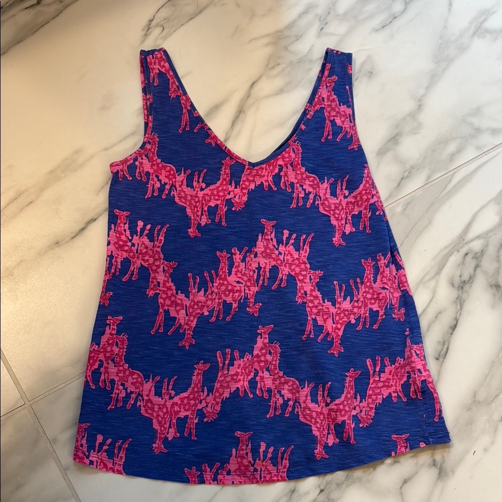 Lilly Pulitzer Blue and Pink Giraffe Print Gigi Tank Top